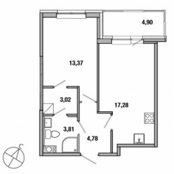 Двухкомнатная квартира 42.26 м²
