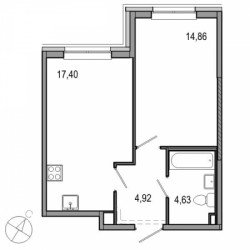 Двухкомнатная квартира 41.81 м²