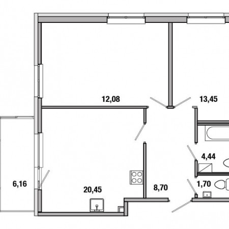 Трёхкомнатная квартира 69.82 м²