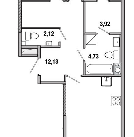 Трёхкомнатная квартира 72.02 м²